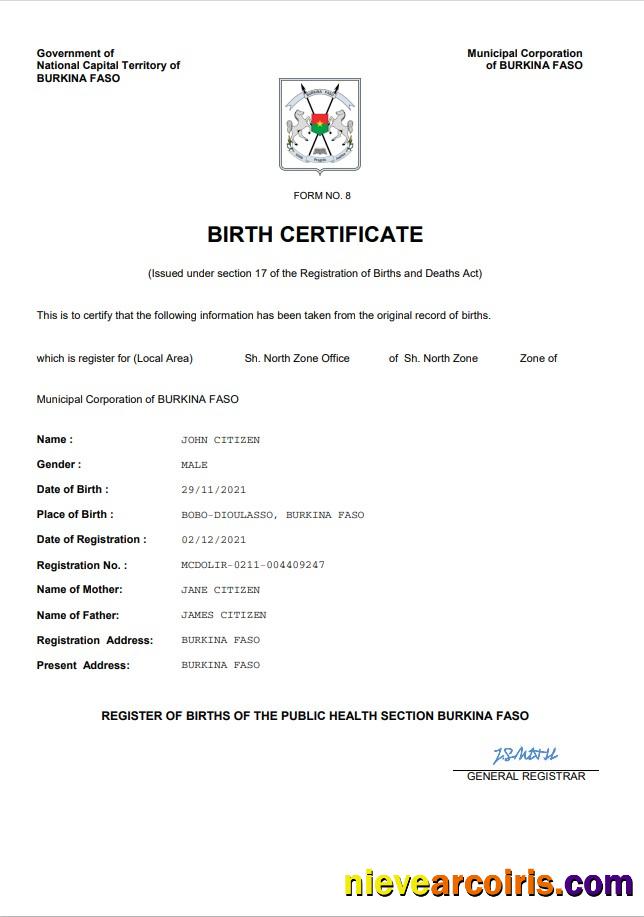 Burkina Faso birth certificate